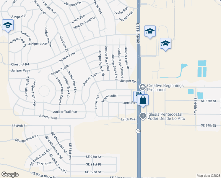 map of restaurants, bars, coffee shops, grocery stores, and more near 19 Larch Radial in Ocala