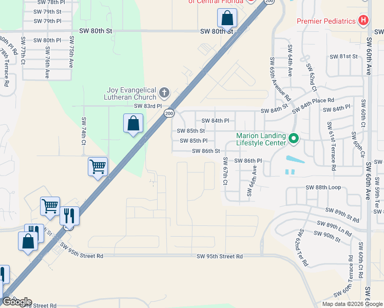 map of restaurants, bars, coffee shops, grocery stores, and more near 6902 Southwest 86th Street in Ocala