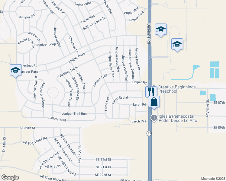map of restaurants, bars, coffee shops, grocery stores, and more near 40 Larch Course in Ocala