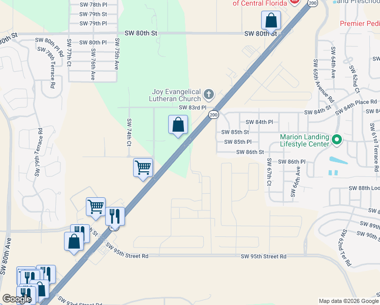 map of restaurants, bars, coffee shops, grocery stores, and more near 7174-7270 Southwest State Road 200 in Ocala
