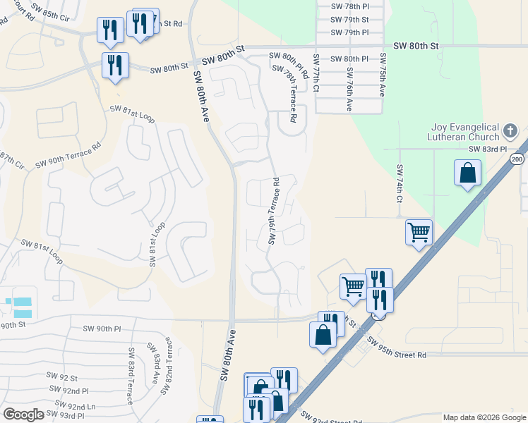 map of restaurants, bars, coffee shops, grocery stores, and more near 7938 Southwest 85th Loop in Ocala