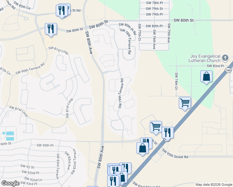 map of restaurants, bars, coffee shops, grocery stores, and more near 7938 Southwest 85th Loop in Ocala