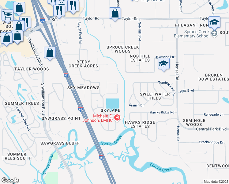 map of restaurants, bars, coffee shops, grocery stores, and more near 996 Grassy Ridge in Port Orange