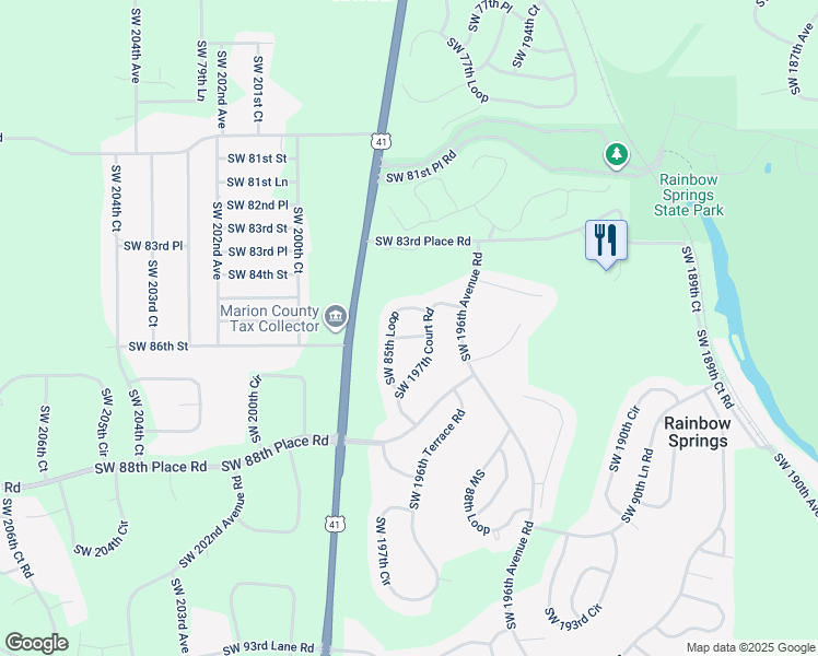 map of restaurants, bars, coffee shops, grocery stores, and more near 19797 Southwest 85th Lane in Dunnellon