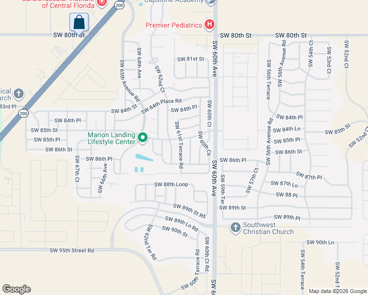 map of restaurants, bars, coffee shops, grocery stores, and more near 8556 Southwest 61st Court in Ocala
