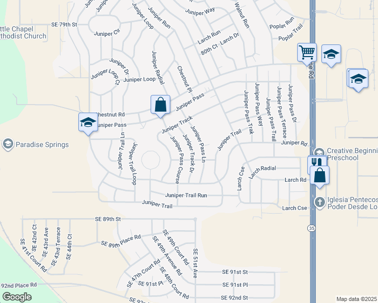 map of restaurants, bars, coffee shops, grocery stores, and more near 20 Juniper Track Drive in Ocala