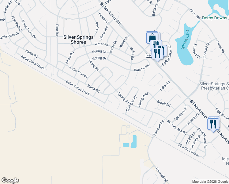 map of restaurants, bars, coffee shops, grocery stores, and more near 4595 Bahia Road in Ocala