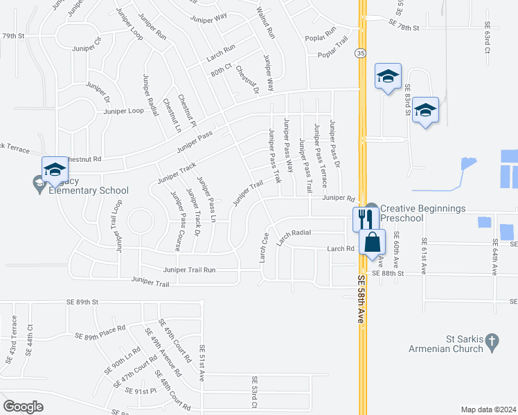 map of restaurants, bars, coffee shops, grocery stores, and more near 8096 Juniper Road in Ocala