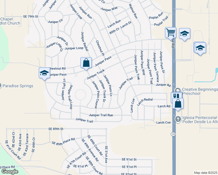 map of restaurants, bars, coffee shops, grocery stores, and more near 24 Juniper Pass Lane in Ocala