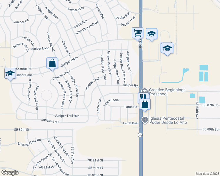 map of restaurants, bars, coffee shops, grocery stores, and more near 8868 Juniper Road in Ocala