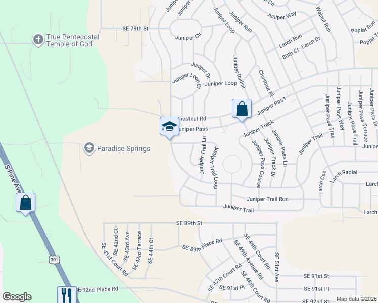 map of restaurants, bars, coffee shops, grocery stores, and more near 4 Juniper Trail Pass in Ocala