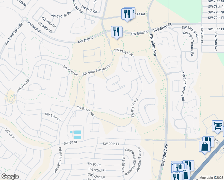map of restaurants, bars, coffee shops, grocery stores, and more near 8496 Southwest 84th Loop in Ocala