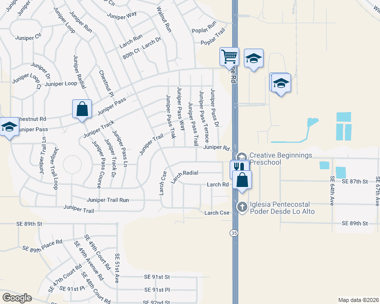 map of restaurants, bars, coffee shops, grocery stores, and more near 8870 Juniper Road in Ocala