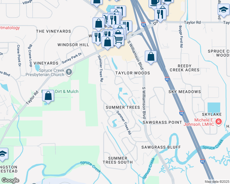 map of restaurants, bars, coffee shops, grocery stores, and more near 59 Cypress Pond Road in Port Orange