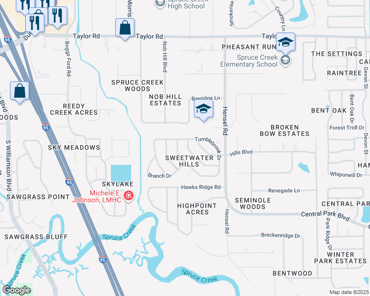 map of restaurants, bars, coffee shops, grocery stores, and more near 664 Reillys Road in Port Orange
