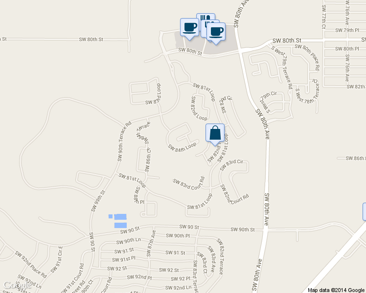 map of restaurants, bars, coffee shops, grocery stores, and more near 8496 Southwest 84th Loop in Ocala