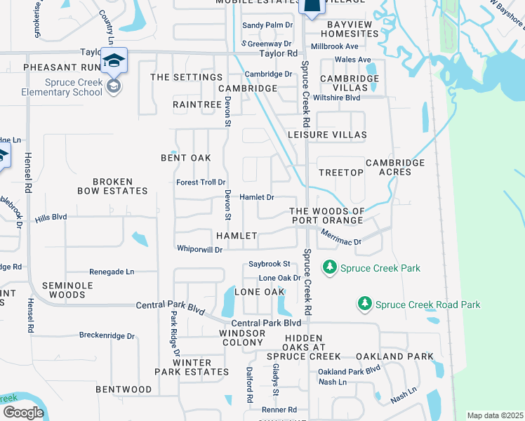 map of restaurants, bars, coffee shops, grocery stores, and more near 632 Boars Head Drive in Port Orange