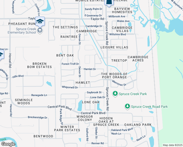 map of restaurants, bars, coffee shops, grocery stores, and more near 632 Boars Head Drive in Port Orange