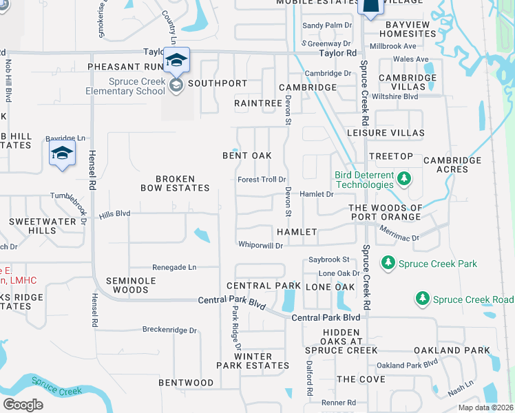 map of restaurants, bars, coffee shops, grocery stores, and more near 717 Hillville Drive in Port Orange