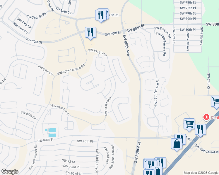 map of restaurants, bars, coffee shops, grocery stores, and more near 8556 Southwest 82nd Terrace in Ocala