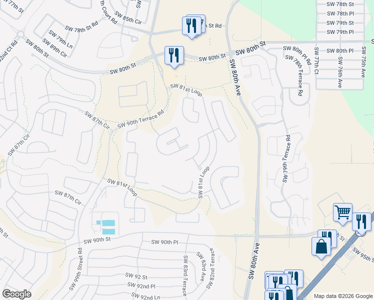 map of restaurants, bars, coffee shops, grocery stores, and more near 8475 Southwest 84th Loop in Ocala