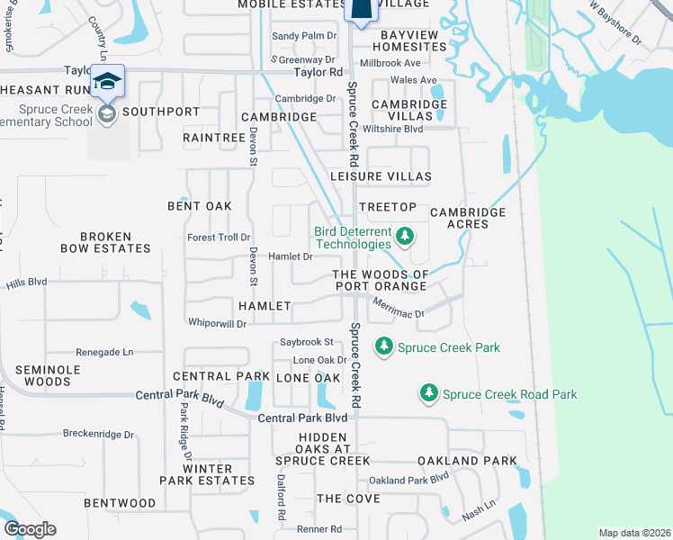 map of restaurants, bars, coffee shops, grocery stores, and more near 600 Boars Head Dr in Port Orange