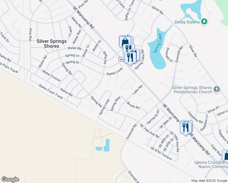 map of restaurants, bars, coffee shops, grocery stores, and more near 18 Spring Loop in Ocala