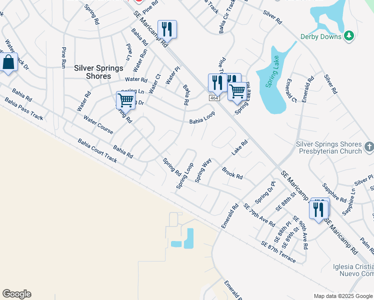 map of restaurants, bars, coffee shops, grocery stores, and more near 20 Spring Loop in Ocala