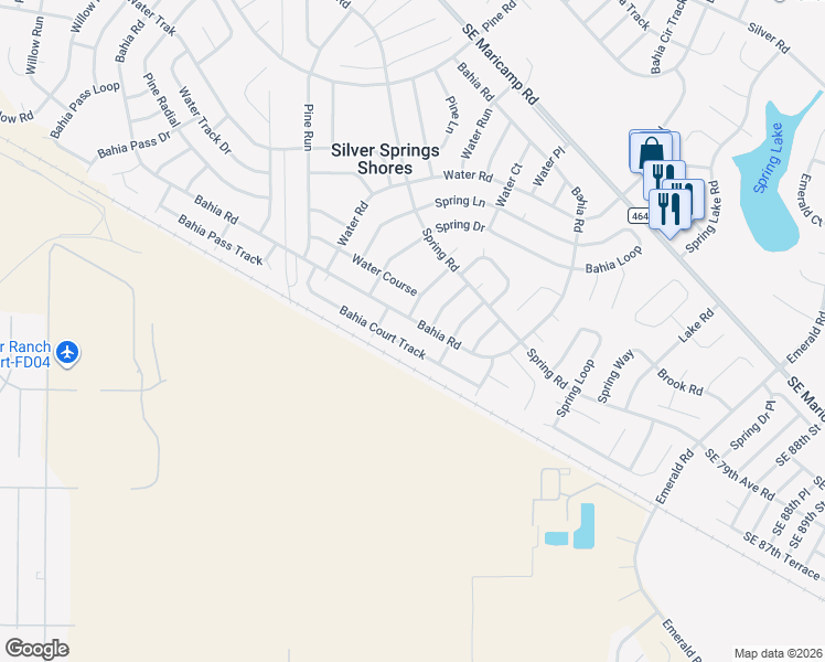 map of restaurants, bars, coffee shops, grocery stores, and more near 39 Bahia Court Track in Ocala
