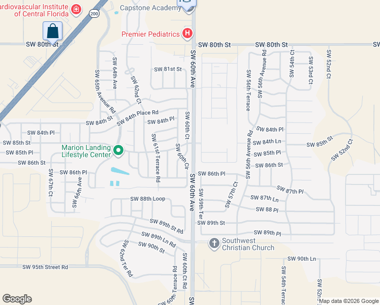 map of restaurants, bars, coffee shops, grocery stores, and more near 8543 Southwest 60th Court in Ocala