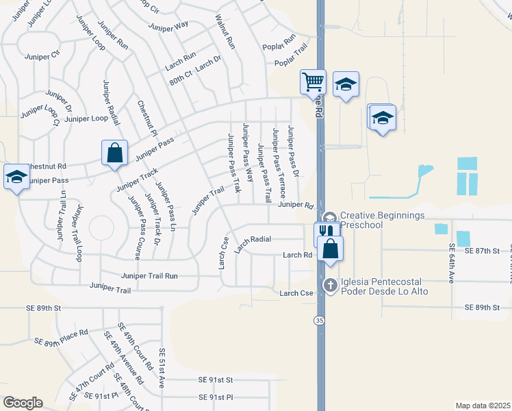 map of restaurants, bars, coffee shops, grocery stores, and more near 8868 Juniper Road in Ocala