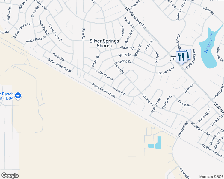 map of restaurants, bars, coffee shops, grocery stores, and more near 39 Bahia Court Track in Ocala