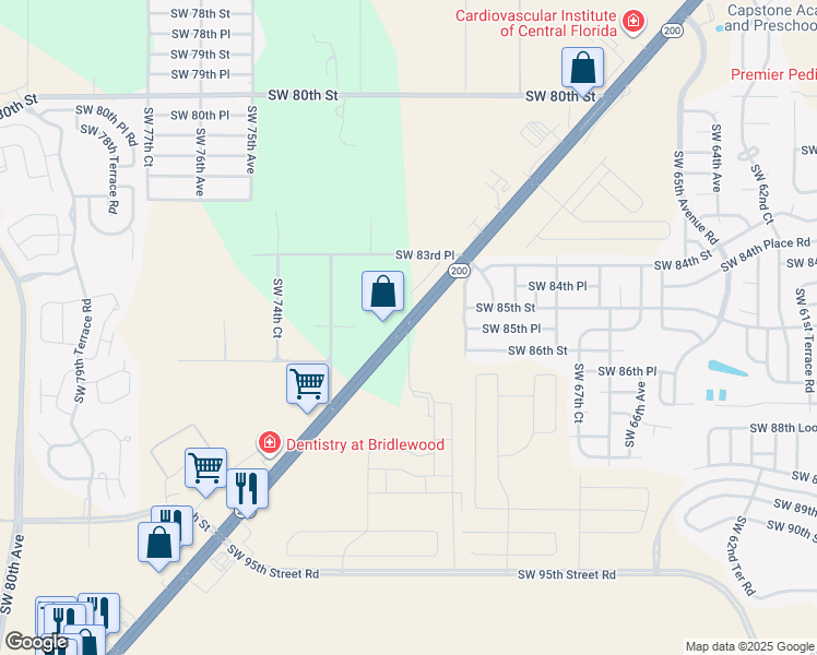 map of restaurants, bars, coffee shops, grocery stores, and more near 7174 Southwest State Road 200 in Ocala