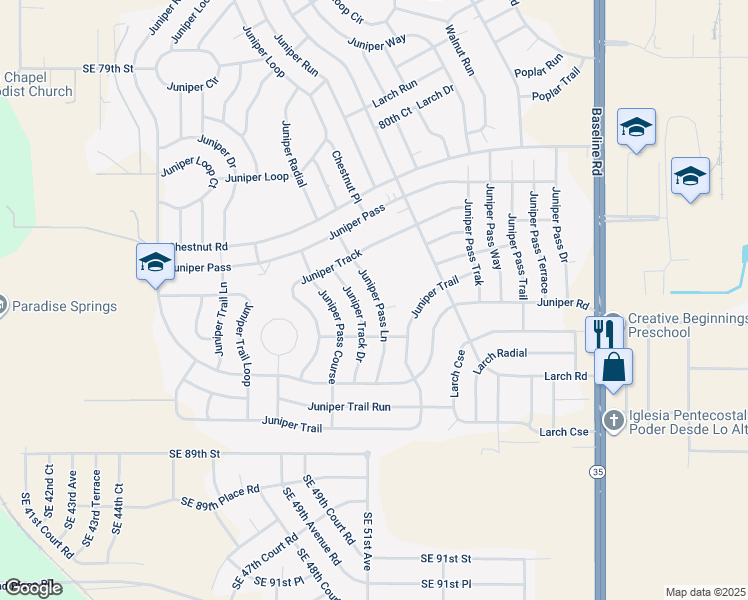 map of restaurants, bars, coffee shops, grocery stores, and more near 20 Juniper Pass Lane in Ocala