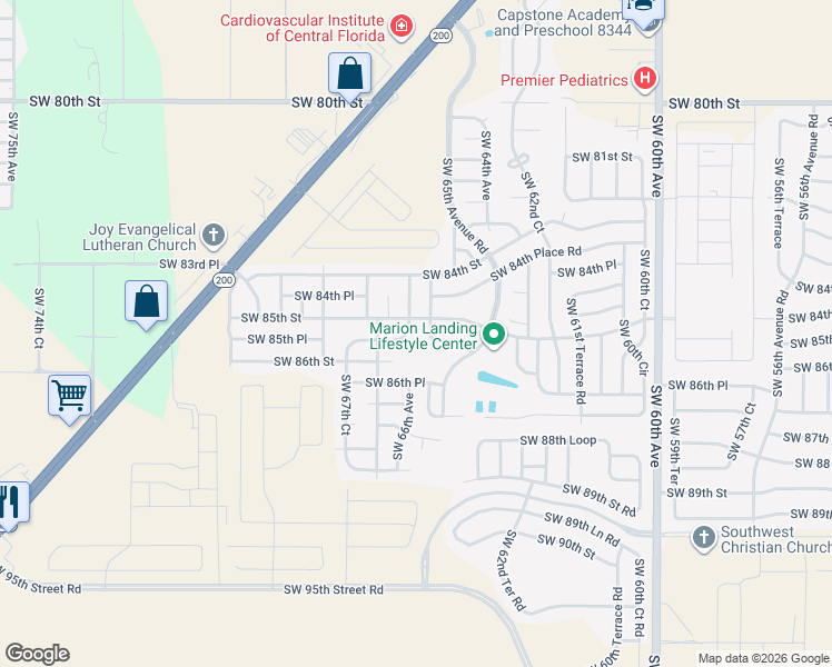map of restaurants, bars, coffee shops, grocery stores, and more near 6620 Southwest 85th Place in Ocala