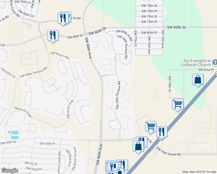 map of restaurants, bars, coffee shops, grocery stores, and more near 7938 Southwest 85th Loop in Ocala