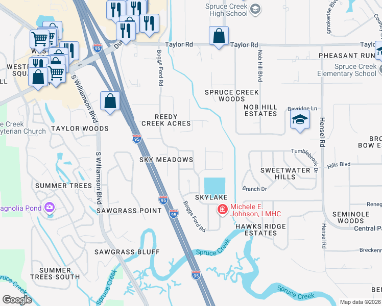 map of restaurants, bars, coffee shops, grocery stores, and more near 5903 Kendrew Drive in Port Orange