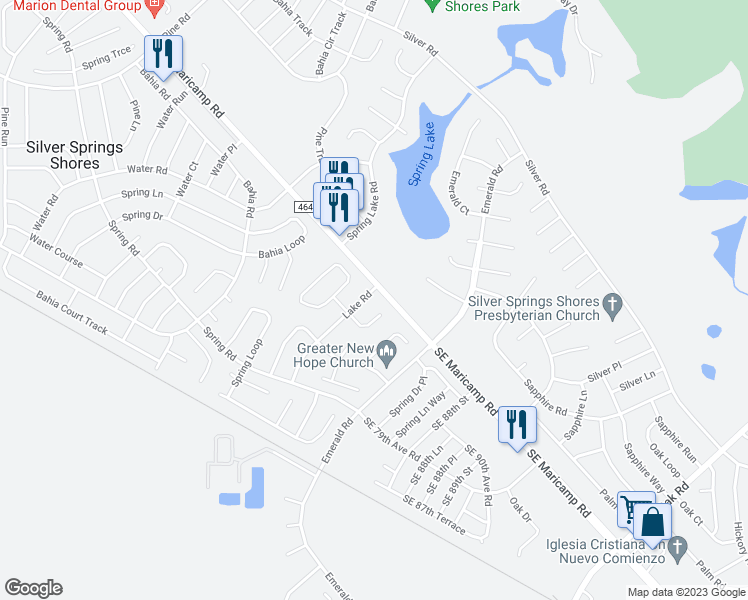 map of restaurants, bars, coffee shops, grocery stores, and more near 497 Lake Road in Ocala