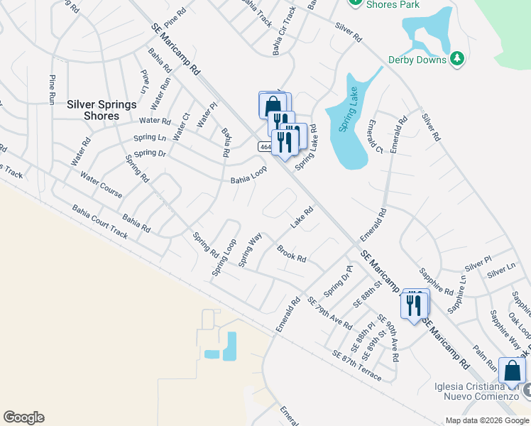 map of restaurants, bars, coffee shops, grocery stores, and more near 39 Lake Court Loop in Ocala