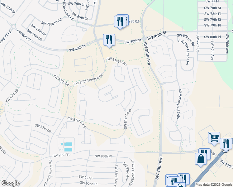 map of restaurants, bars, coffee shops, grocery stores, and more near 8475 Southwest 84th Loop in Ocala