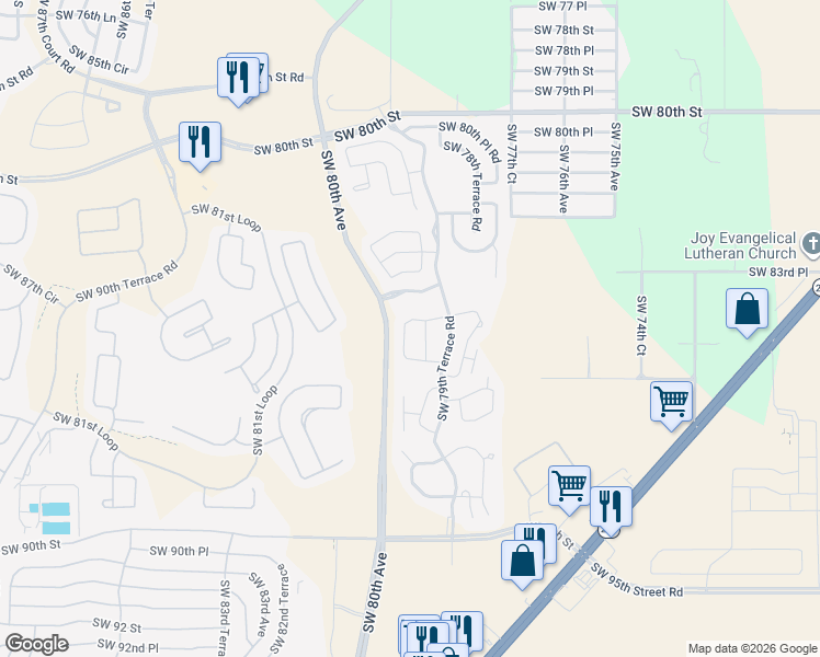 map of restaurants, bars, coffee shops, grocery stores, and more near 7938 Southwest 85th Loop in Ocala