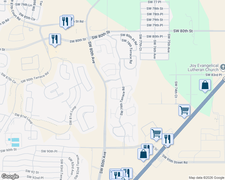 map of restaurants, bars, coffee shops, grocery stores, and more near 7938 Southwest 85th Loop in Ocala