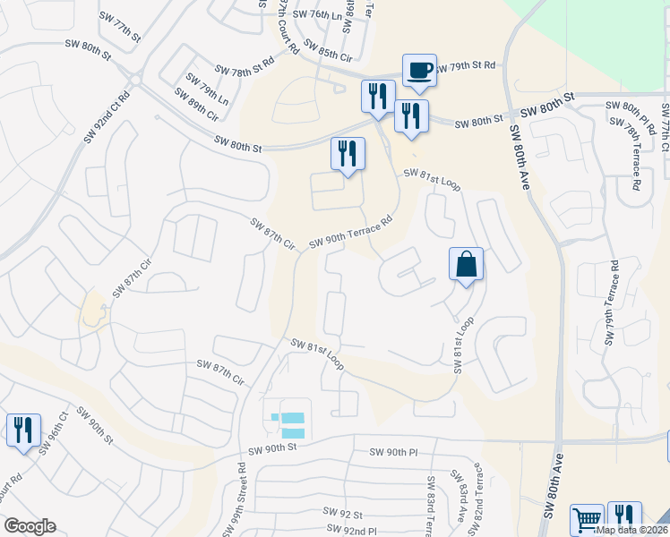 map of restaurants, bars, coffee shops, grocery stores, and more near 8445 Southwest 86th Terrace in Ocala
