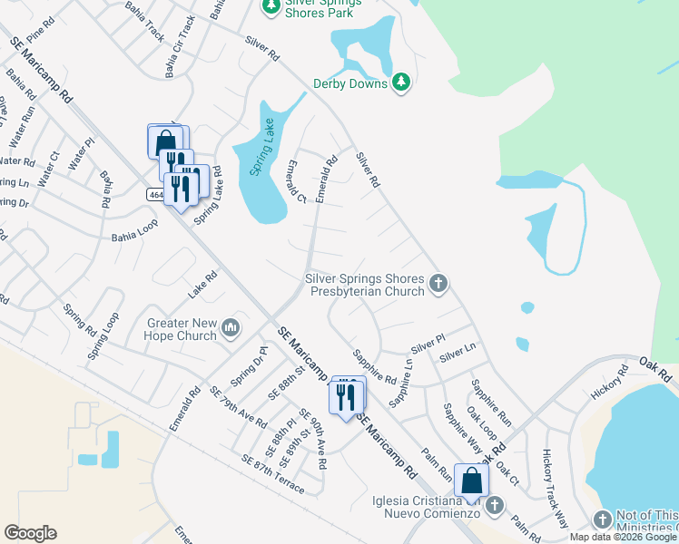 map of restaurants, bars, coffee shops, grocery stores, and more near 34 Emerald Drive in Ocala