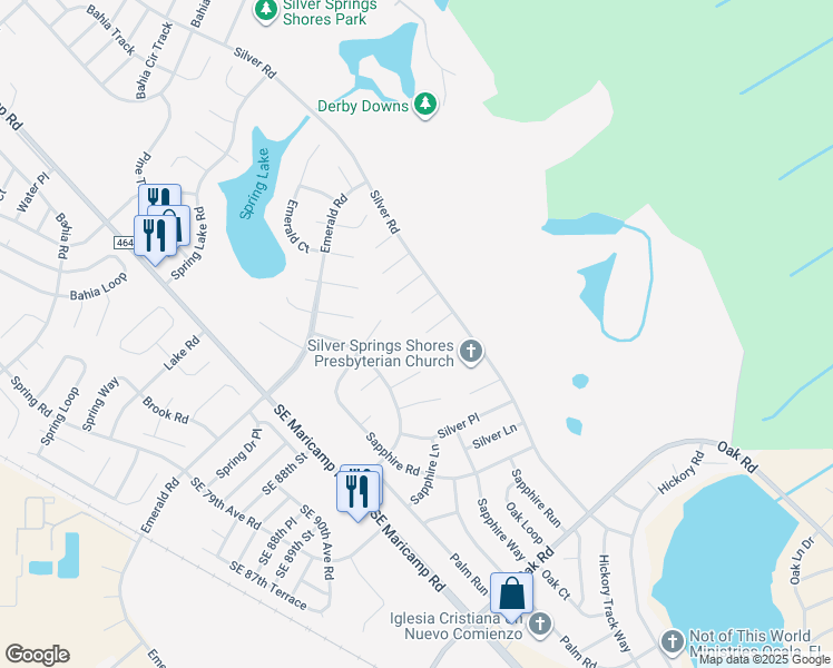 map of restaurants, bars, coffee shops, grocery stores, and more near 6 Silver Way in Ocala