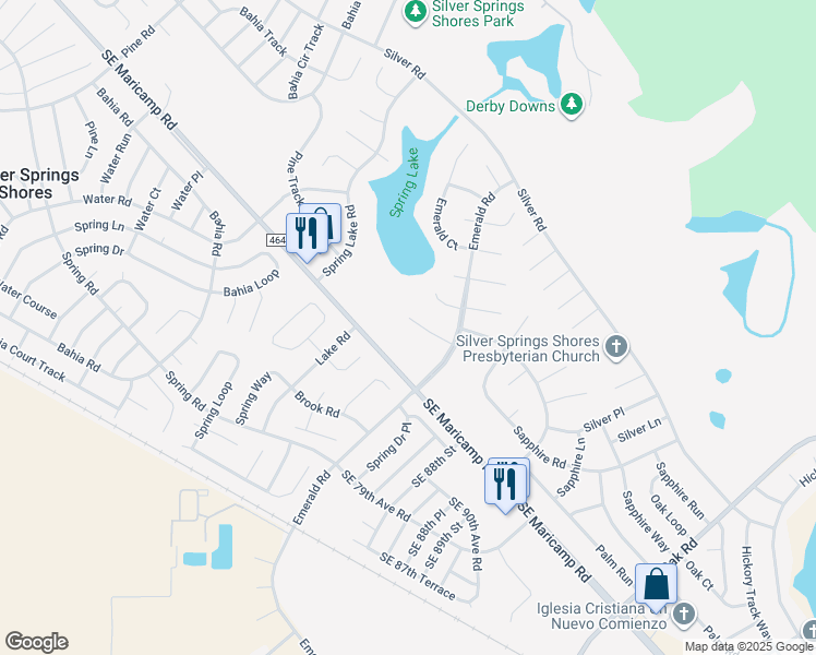 map of restaurants, bars, coffee shops, grocery stores, and more near 14 Emerald Course in Ocala