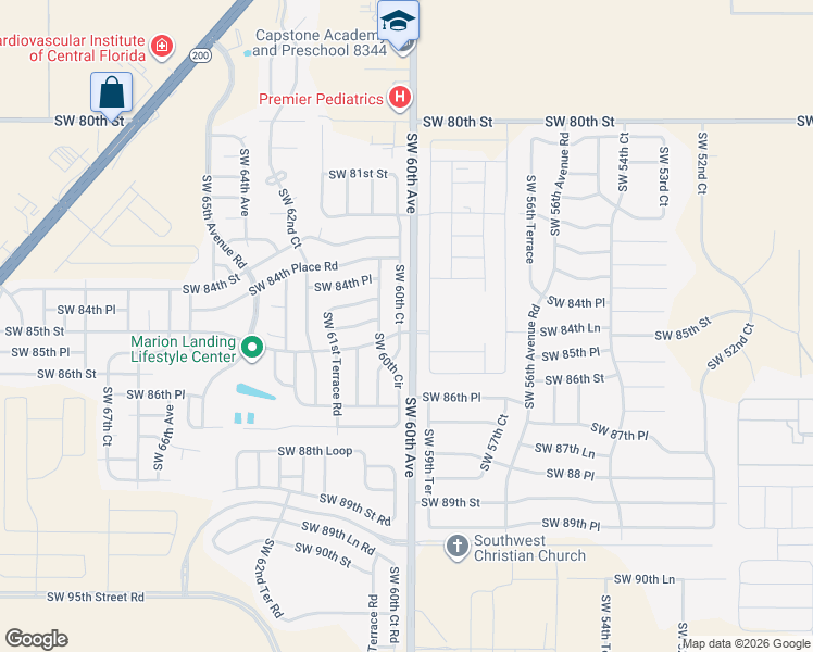 map of restaurants, bars, coffee shops, grocery stores, and more near 8477 Southwest 60th Circle in Ocala