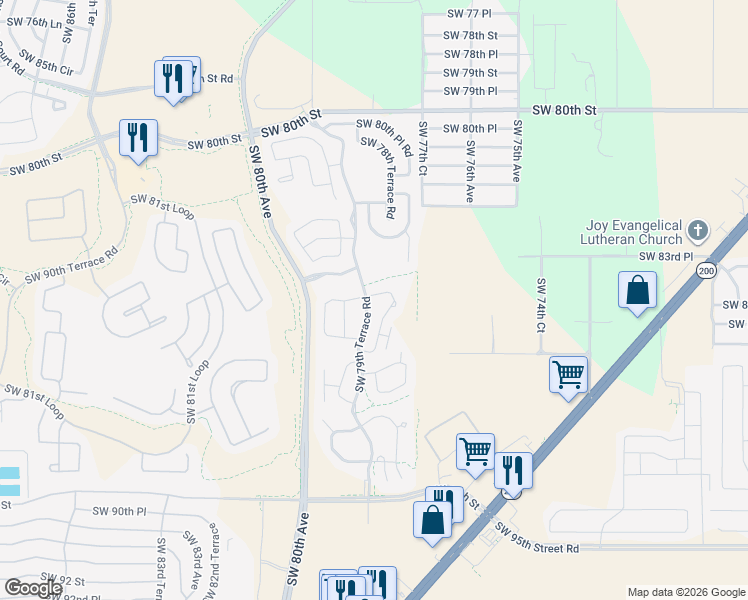 map of restaurants, bars, coffee shops, grocery stores, and more near 7799 Southwest 84th Loop in Ocala