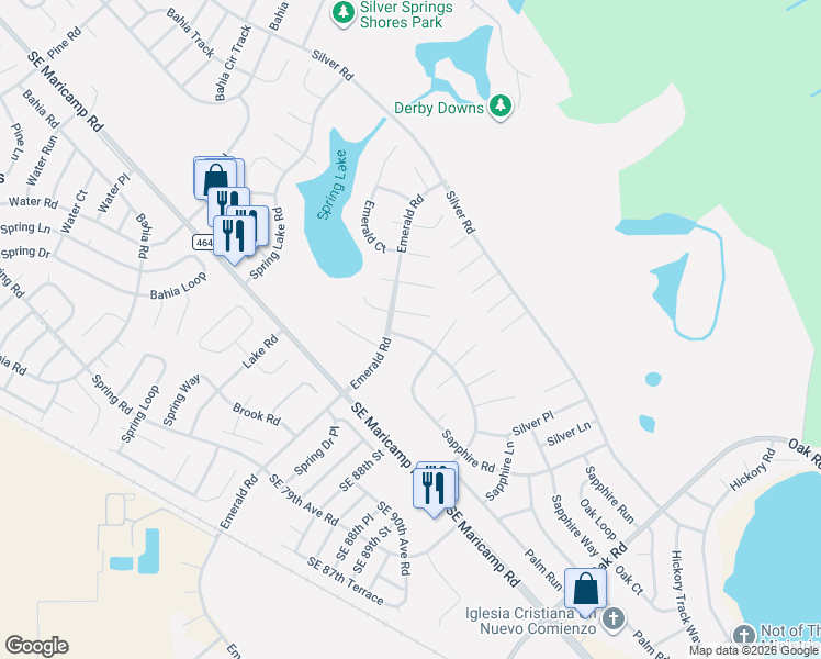 map of restaurants, bars, coffee shops, grocery stores, and more near 34 Emerald Drive in Ocala