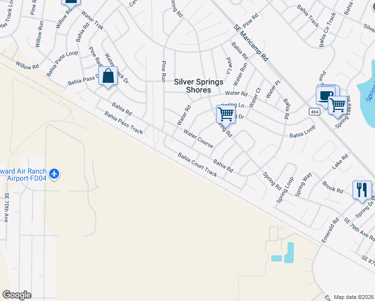 map of restaurants, bars, coffee shops, grocery stores, and more near 9546 Bahia Road in Ocala